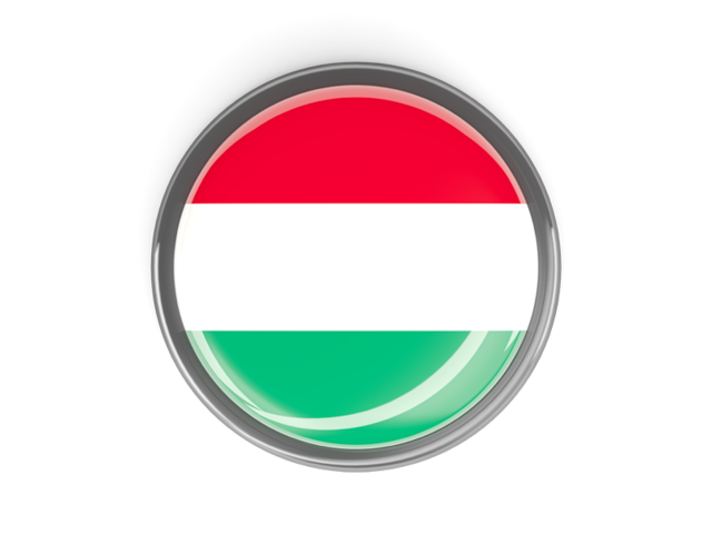 Metal framed round button. Download flag icon of Hungary at PNG format