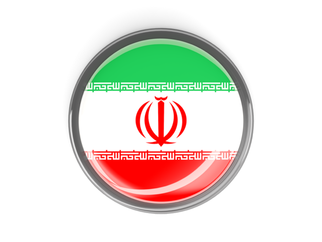 Metal framed round button. Download flag icon of Iran at PNG format
