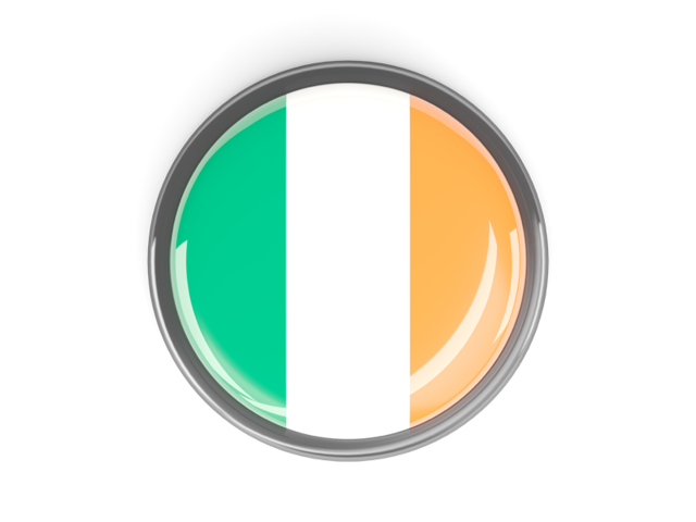 Metal framed round button. Download flag icon of Ireland at PNG format