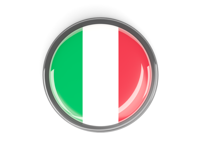 Metal framed round button. Download flag icon of Italy at PNG format