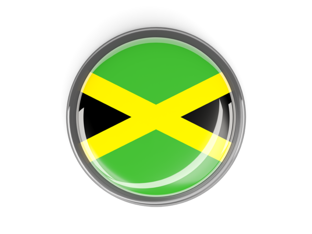 Круглая кнопка с металлической рамкой. Скачать флаг. Ямайка