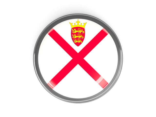 Metal framed round button. Download flag icon of Jersey at PNG format