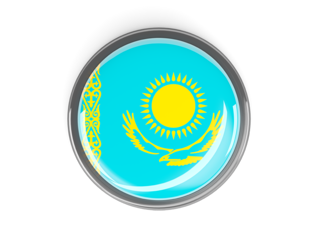 Metal framed round button. Download flag icon of Kazakhstan at PNG format