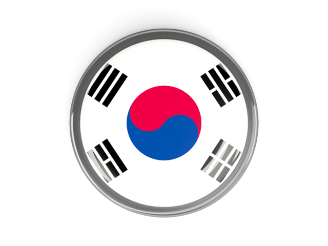 Metal framed round button. Download flag icon of South Korea at PNG format