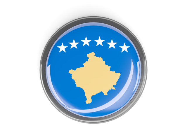 Metal framed round button. Download flag icon of Kosovo at PNG format