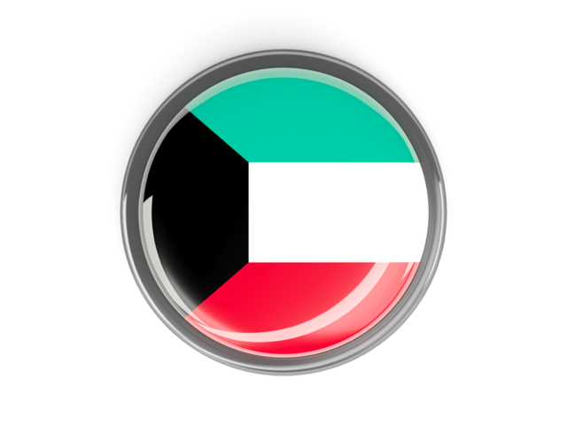 Metal framed round button. Download flag icon of Kuwait at PNG format