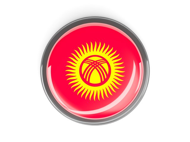 Metal framed round button. Download flag icon of Kyrgyzstan at PNG format