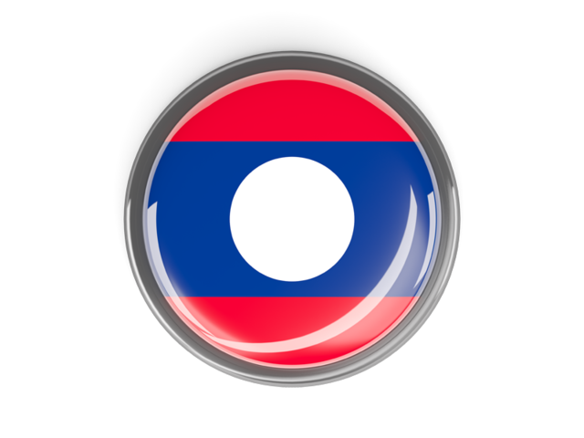 Metal framed round button. Download flag icon of Laos at PNG format