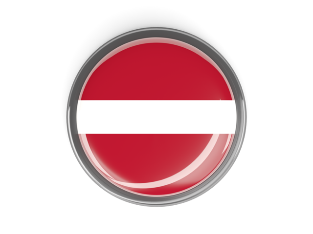 Круглая кнопка с металлической рамкой. Скачать флаг. Латвия