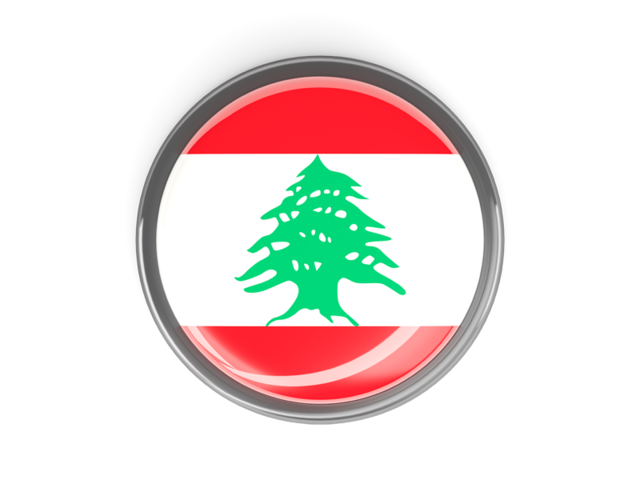 Metal framed round button. Download flag icon of Lebanon at PNG format