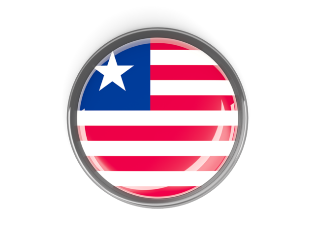 Metal framed round button. Download flag icon of Liberia at PNG format