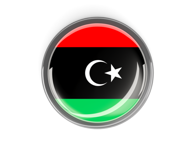 Metal framed round button. Download flag icon of Libya at PNG format