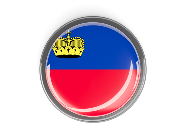Metal framed round button. Download flag icon of Liechtenstein at PNG format