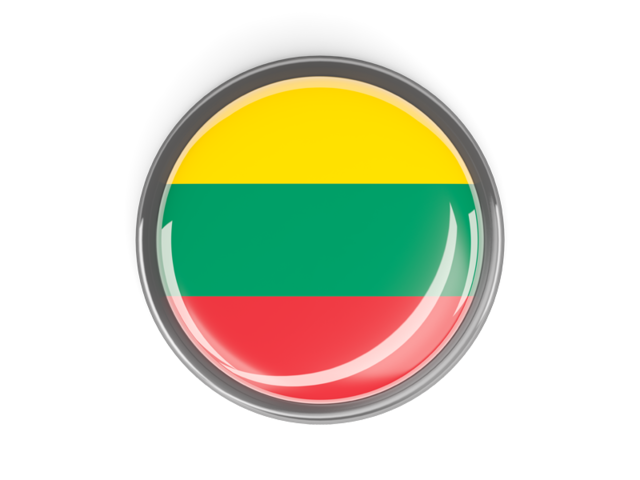 Metal framed round button. Download flag icon of Lithuania at PNG format