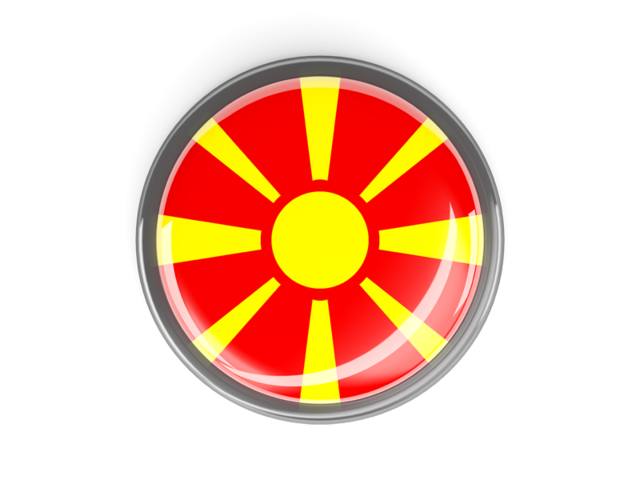Metal framed round button. Download flag icon of Macedonia at PNG format