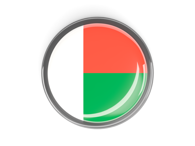 Metal framed round button. Download flag icon of Madagascar at PNG format