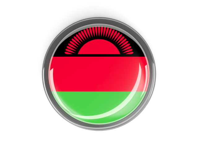 Metal framed round button. Download flag icon of Malawi at PNG format