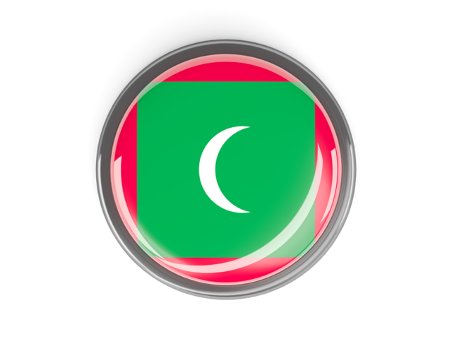 Metal framed round button. Download flag icon of Maldives at PNG format