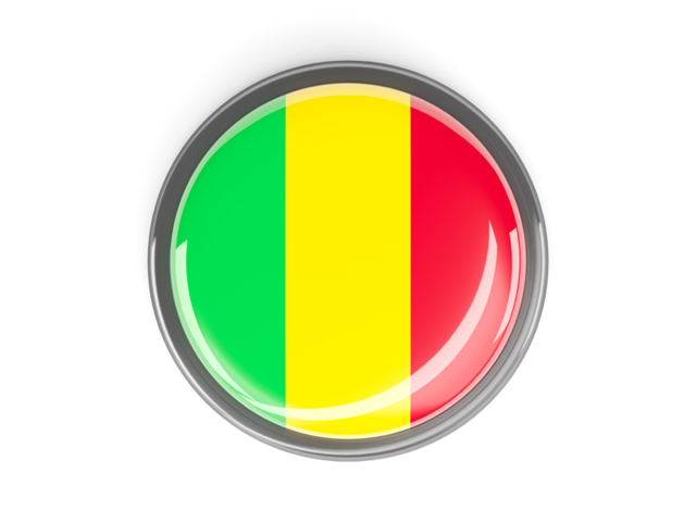 Metal framed round button. Download flag icon of Mali at PNG format