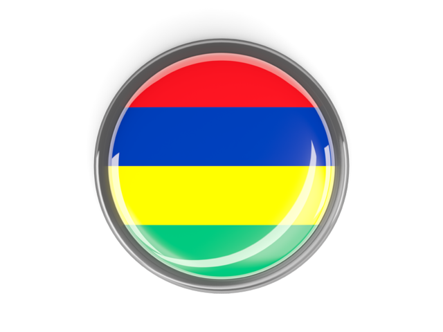 Metal framed round button. Download flag icon of Mauritius at PNG format