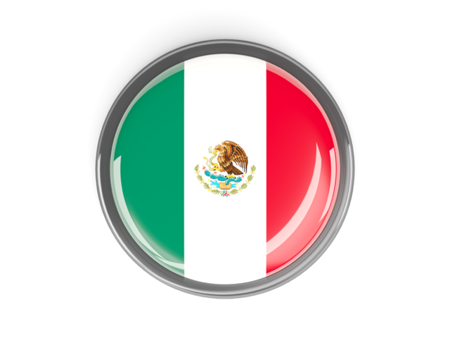 Metal framed round button. Download flag icon of Mexico at PNG format