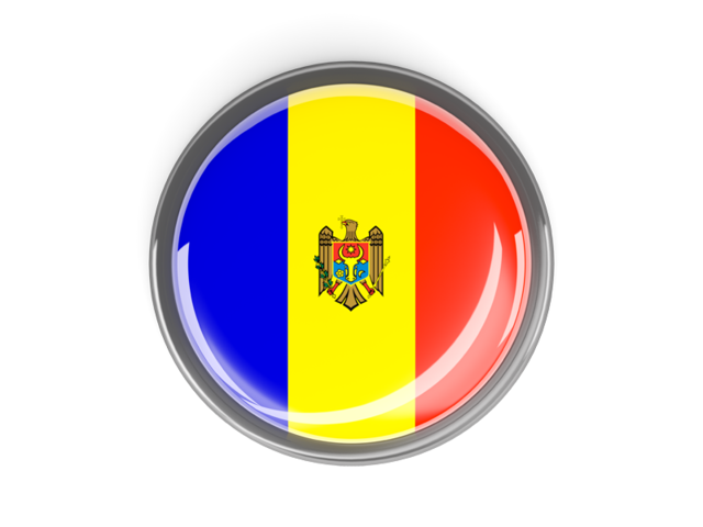 Metal framed round button. Download flag icon of Moldova at PNG format