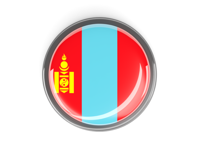Круглая кнопка с металлической рамкой. Скачать флаг. Монголия