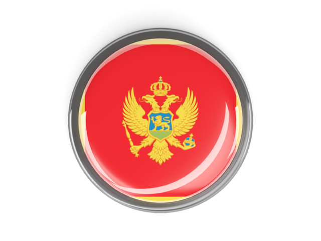 Metal framed round button. Download flag icon of Montenegro at PNG format