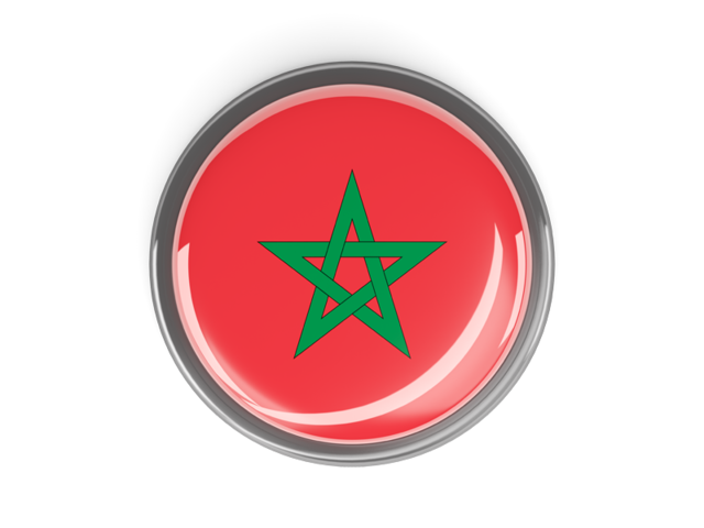 Metal framed round button. Download flag icon of Morocco at PNG format