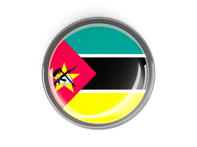 Metal framed round button. Download flag icon of Mozambique at PNG format