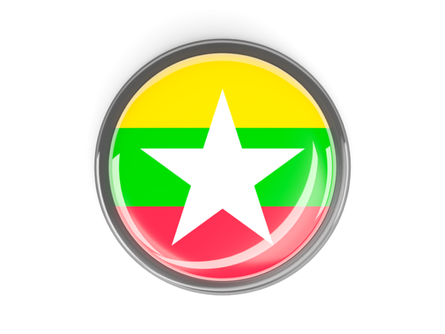 Metal framed round button. Download flag icon of Myanmar at PNG format