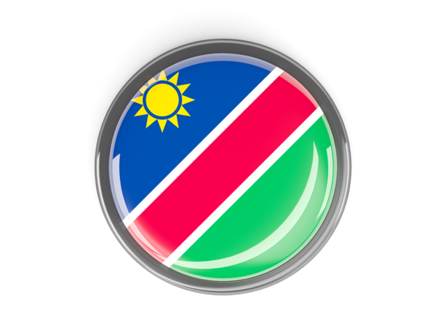 Metal framed round button. Download flag icon of Namibia at PNG format