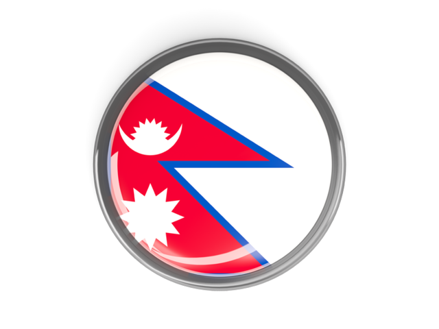 Metal framed round button. Download flag icon of Nepal at PNG format