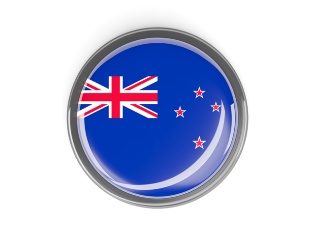 Metal framed round button. Download flag icon of New Zealand at PNG format