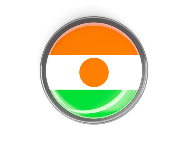 Metal framed round button. Download flag icon of Niger at PNG format