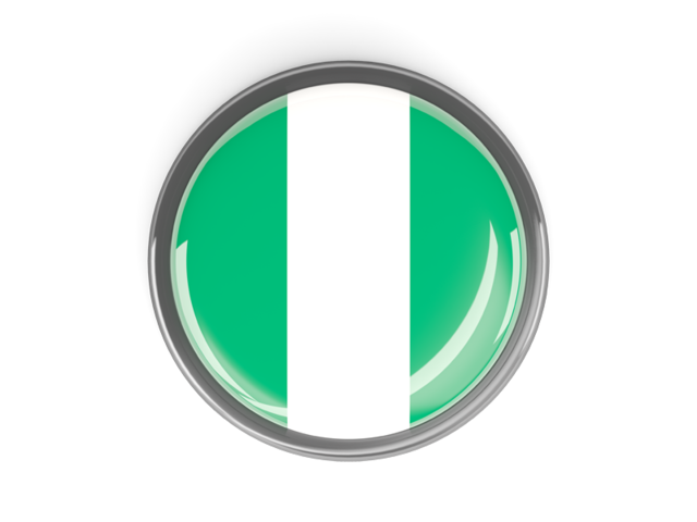 Metal framed round button. Download flag icon of Nigeria at PNG format