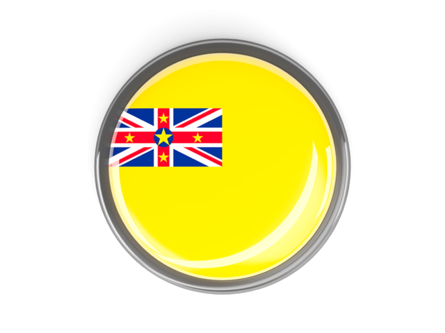 Metal framed round button. Download flag icon of Niue at PNG format