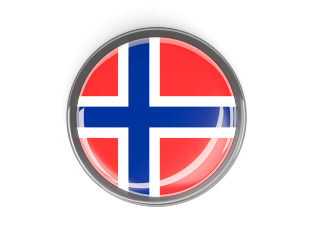 Круглая кнопка с металлической рамкой. Скачать флаг. Норвегия