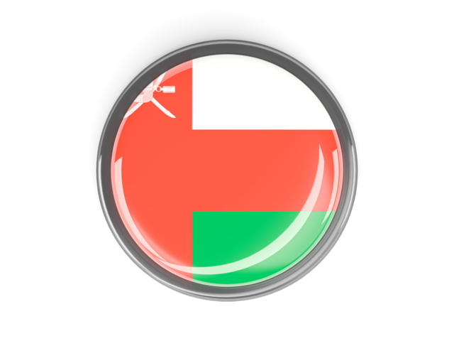 Metal framed round button. Download flag icon of Oman at PNG format