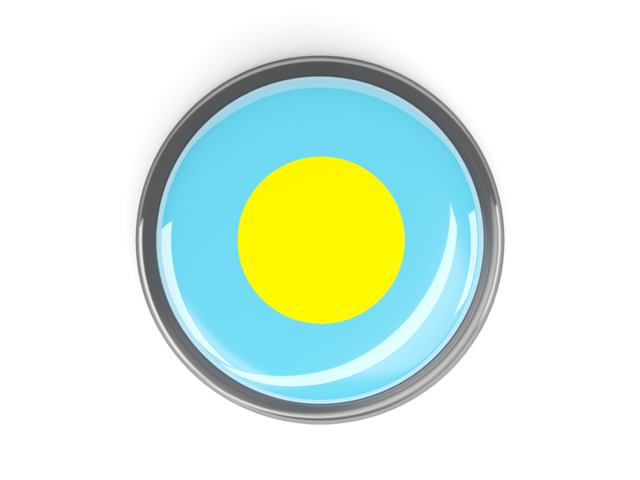 Metal framed round button. Download flag icon of Palau at PNG format
