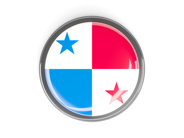 Metal framed round button. Download flag icon of Panama at PNG format