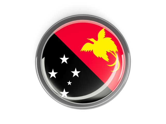 Круглая кнопка с металлической рамкой. Скачать флаг. Папуа — Новая Гвинея