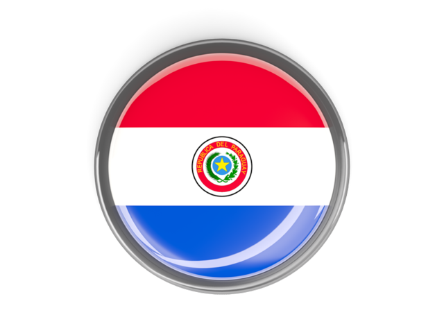 Metal framed round button. Download flag icon of Paraguay at PNG format
