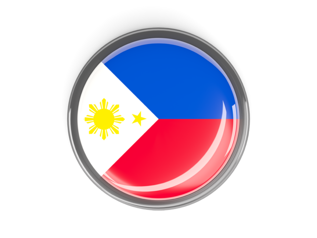 Круглая кнопка с металлической рамкой. Скачать флаг. Филиппины