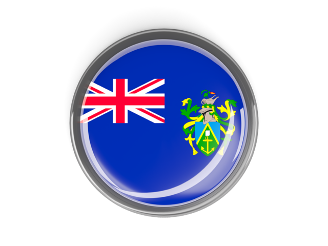 Metal framed round button. Download flag icon of Pitcairn Islands at PNG format