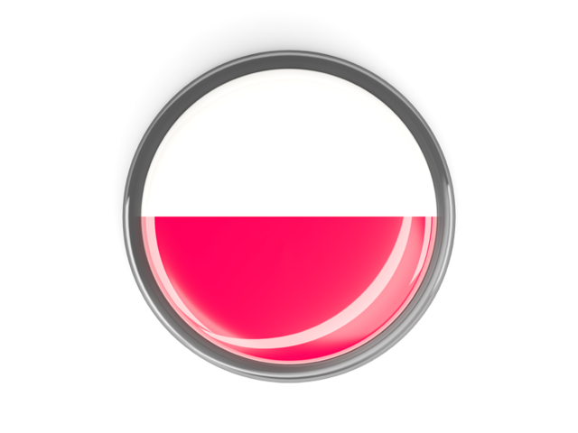 Metal framed round button. Download flag icon of Poland at PNG format