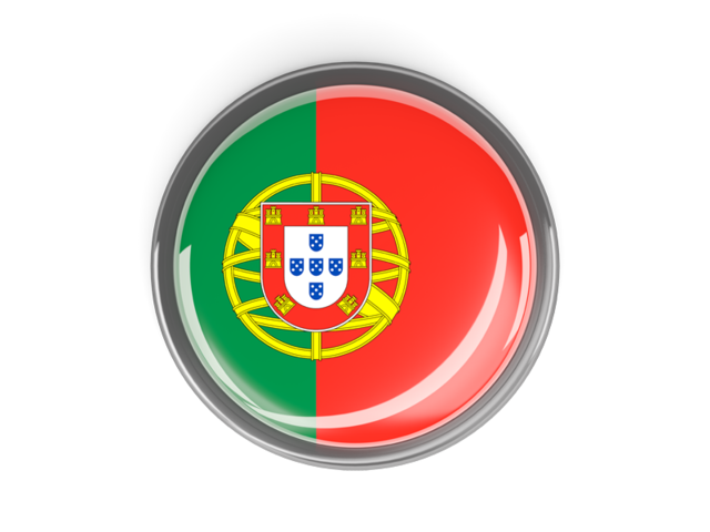 Metal framed round button. Download flag icon of Portugal at PNG format