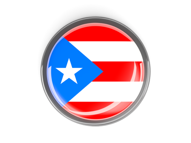 Metal framed round button. Download flag icon of Puerto Rico at PNG format