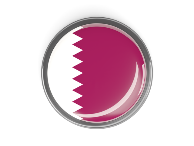 Metal framed round button. Download flag icon of Qatar at PNG format