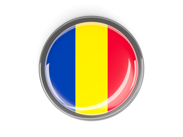 Круглая кнопка с металлической рамкой. Скачать флаг. Румыния